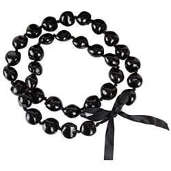 Hawaiian Kukui Nut Leis Beads Necklaces with Hand Painted Flower Adjustable 32 inches Lei for Men and Women