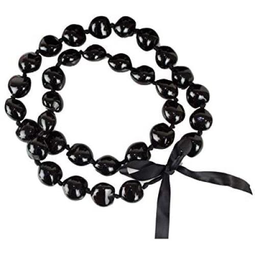 Hawaiian Kukui Nut Leis Beads Necklaces with Hand Painted Flower Adjustable 32 inches Lei for Men and Women