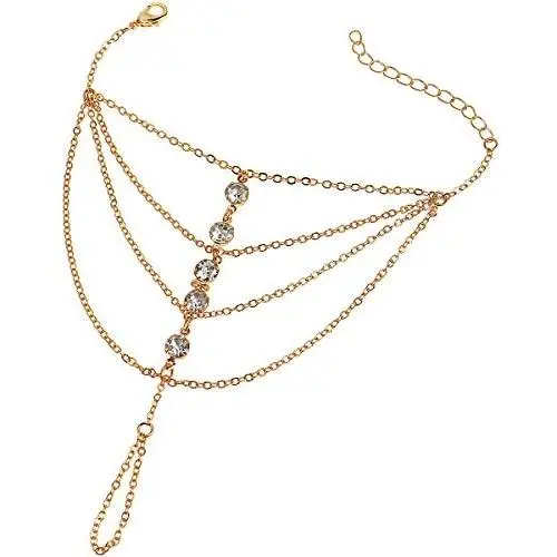 Suyi Finger Ring Bracelet Hand Harness Chain Bracelet Rhinestone Gifts for Women Girls Suyi Finger Ring Bracelet Hand Harness Chain Bracelet Rhinestone Gifts for Women Girls