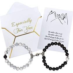 Vanjewnol 1 Pair Magnetic Couples Bracelets for Women/Men, Connecting Bracelets for Couples, Black and White Beads Matching Couple Bracelets for Him and Her, Friendship Bracelets BR02B