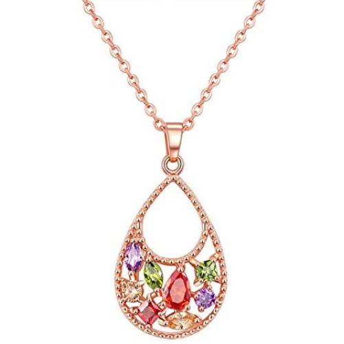 Hottime Charm Necklace for Women Rose Gold Plated Cubic Zirconia Pendant Jewelry Gift for Her