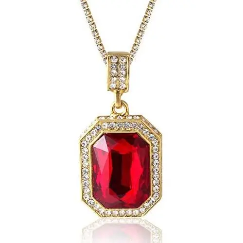 Halukakah Gold Chain for Men Iced Out,18k Real Gold Plated Ruby Pendant Necklace,Full Cz Lab Diamonds Prong Set,with Rope Chain 24''/Tennis Chain 20'',Free Giftbox Halukakah Gold Chain for Men Iced Out,18k Real Gold Plated Ruby Pendant Necklace,Full Cz Lab Diamonds Prong Set,with Rope Chain 24''/Tennis Chain 20'',Free Giftbox