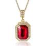 Halukakah Gold Chain for Men Iced Out,18k Real Gold Plated Ruby Pendant Necklace,Full Cz Lab Diamonds Prong Set,with Rope Chain 24''/Tennis Chain 20'',Free Giftbox