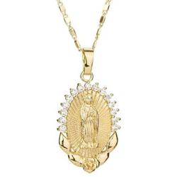 HMOOY Virgin Mary Cross Pendant Necklace, Miraculous Medal Pendant Necklace Gold Plated Catholic Christian Jesus Cross Chain Jewelry for Women Men