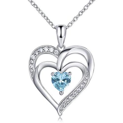 Van Chloe Necklaces for Women Love Heart 925 Sterling Silver Necklace Heart Pendant Birthstone Jewelry Gift for Women Girls Wife Mom on Mothers Day Birthday