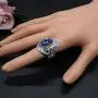 HSQYJ Retro Cocktail Statement Ring Gold Silver Two Tone Engagement Love Rings Wedding Bands Classical Carving Oval Cubic Zircon Luxury Party Woman Jewelry Finger Ring for Women Girl