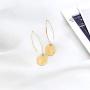 Shiny Hammering Circle Disc Small Dangle Drop Hanging Earrings Long Hoops Geometric Brushed Gold Round Filled Everyday Jewelry for Women and girl