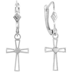 925 Sterling Silver Heart Cross Dangle Earrings