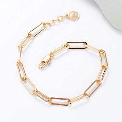 WEARON Dainty Gold Link Chain Bracelet for Women 14K Gold Plated Simple Delicate Cable Link Chain Handmade Minimalist Jewelry Retro Personality Bracelet Adjustable Thin Cuban Link Chain Paperclip