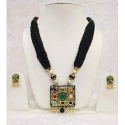 Babosa Sakhi Navratan Black Pendant Set Indian Traditional Multicolor Meenakari Jaipuri Jewelry Set SRN20