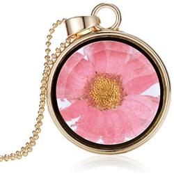 YAZILIND DIY Dried Flower Necklace Pressed Sunflower Round Lockets Glass Pendant Women Girls Chain Necklaces Birthday Jewelry Gift