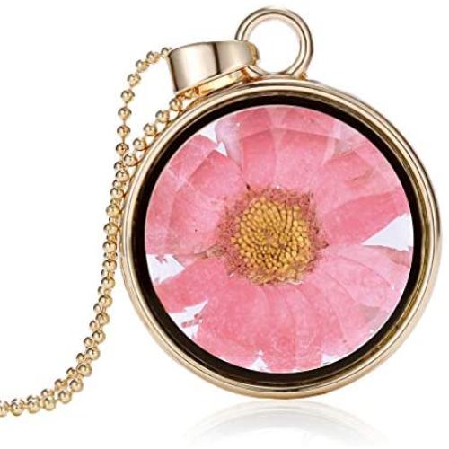 YAZILIND DIY Dried Flower Necklace Pressed Sunflower Round Lockets Glass Pendant Women Girls Chain Necklaces Birthday Jewelry Gift