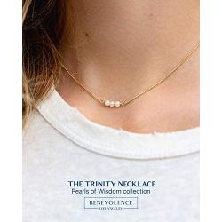 Pearl Necklace for Women | Dainty Necklaces for Women with Three White Pearl Pendant, 14k Gold Dipped | Elegant Pearl Necklace Choker | 14k Dipped Gold Necklace for Women | June Birthstone Necklace