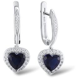 Santuzza Silver Halo Heart Shape 2 Ct Size Simulated Sapphire Color Earrings Crystal White CZ