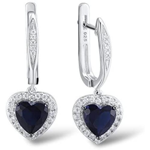 Santuzza Silver Halo Heart Shape 2 Ct Size Simulated Sapphire Color Earrings Crystal White CZ