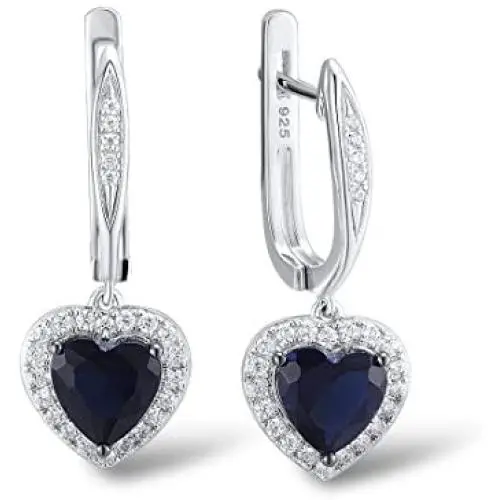 Santuzza Silver Halo Heart Shape 2 Ct Size Simulated Sapphire Color Earrings Crystal White CZ Santuzza Silver Halo Heart Shape 2 Ct Size Simulated Sapphire Color Earrings Crystal White CZ