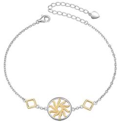 925 Sterling Silver Sun Charm Adjustable Bracelet for Women Girls Birthday Gift, 7+2 inch