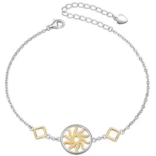 925 Sterling Silver Sun Charm Adjustable Bracelet for Women Girls Birthday Gift, 7+2 inch