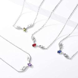Antler Necklace 925 Sterling Silver Reindeer Animal Horn Jewelry Minimalist Style Clavicle Chain with Personalized Birthstone Charm Deer Antler Charm Necklaces