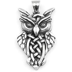 Warvik Owl Irish Celtic Knot Necklace Trinity Pendant Wiccan Moon Asatru, Stainless Steel Jewelry Mens Womens Wheat Chain 20/28inch