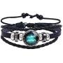 zodiac bracelet for men,Stainless Steel Personality Vintage Punk Black Leather Bracelets for Men Women