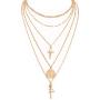 Fstrend Holy Layered Cross Necklace Gold Choker Coin Chain Rose Flower Pendant Multilayered Long Necklaces Jewelry for Women and Girls (Gold)