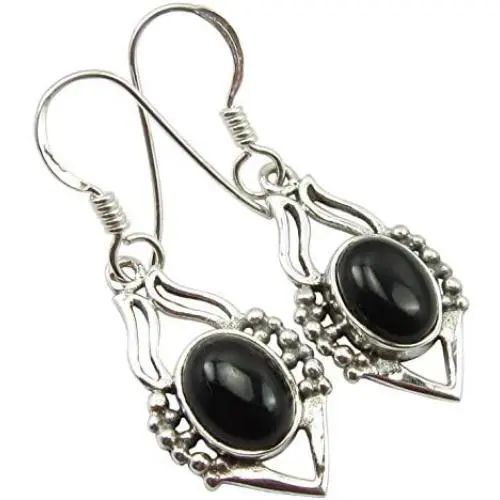 SilverStarJewel Black Onyx Earrings 1.4'' Solid Sterling Silver Fashion Gemstone SilverStarJewel Black Onyx Earrings 1.4'' Solid Sterling Silver Fashion Gemstone