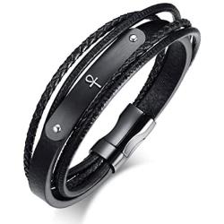 Custom Engraving Personalized Name Multi Layered Braided Wrap Leather ID Bracelet Cuff Bangle Men