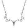 Yesmini Antler Pendant Necklaces - 925 Sterling Silver Necklace with 5A Cubic Zirconia, Minimalist Style Clavicle Chain with Reindeer Charm, Slider Adjustable Necklaces for Women and Girl