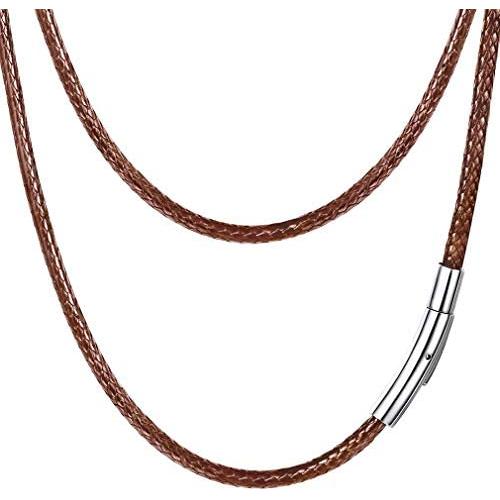 PROSTEEL Waxed Rope Braided Leather Necklace Cord Sturdy Soft Comfortable, 16”-30”, Stainless Steel Durable Clasp, Come Gift Box