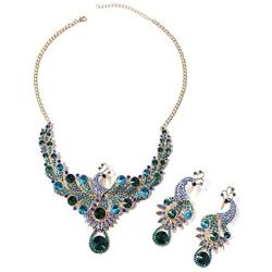 Shop LC Delivering Joy Blue Green Glass Earrings Necklace Peacock Fashion Prom Jewelry Sets for Women Size 20''
