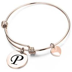MAOFAED Initial Bracelet ,Rose Gold Letter Bracelet, Personalized Jewelry, Hand Stamped Jewelry