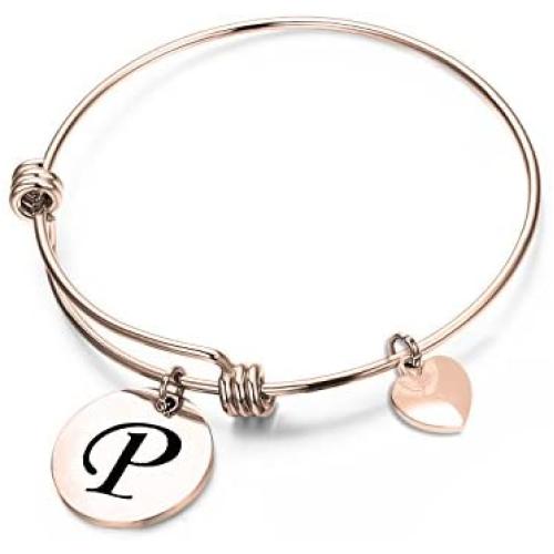 MAOFAED Initial Bracelet ,Rose Gold Letter Bracelet, Personalized Jewelry, Hand Stamped Jewelry