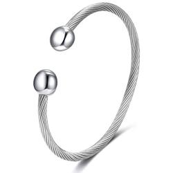 FOOM Elastic Adjustable Cable Bracelet for Men Women Twisted Stainless Steel Cuff Bangle with Magnetic Two Tone Gift Fashion Jewelry Plated Polished Gift