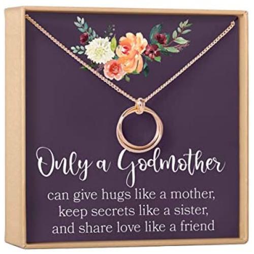 Godmother Necklace: Godmother Gift, Godmother Proposal, Fairy Godmother, 2 Linked Circles (rose-gold-plated-base, NA)