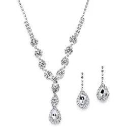 Mariell Sparkling Clear Rhinestone Necklace and Earrings Set for Proms, Bridesmaids Gifts and Weddings