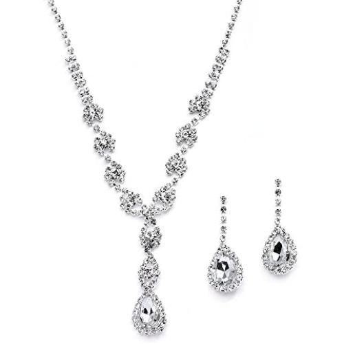 Mariell Sparkling Clear Rhinestone Necklace and Earrings Set for Proms, Bridesmaids Gifts and Weddings