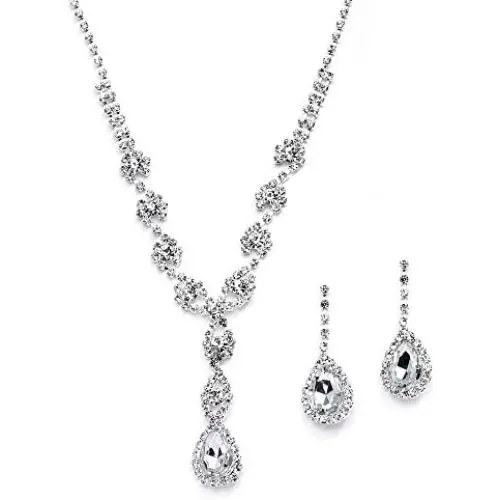 Mariell Sparkling Clear Rhinestone Necklace and Earrings Set for Proms, Bridesmaids Gifts and Weddings