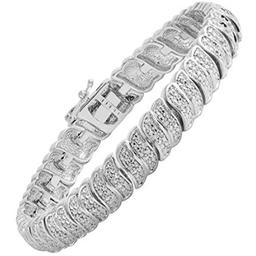 1/4 ct Diamond S Link Tennis Bracelet in Brass, 7''