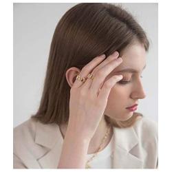 SUNXN Gold Bold Initial Letter Ring Open Alphabet Ring Adjustable for Women Men Teen Girls Statement Rings Party 18K Gold Plated CZ Ring Bands Letter A to Z