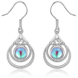 ECOLVANT Drop Earrings for Women Rainbow Moonstone Dangle Earrings Sterling Silver Earrings White Gold Plated Gemstone Hypoallergenic Earrings for Women Girls Birthday Party Fashion Silver Earrings