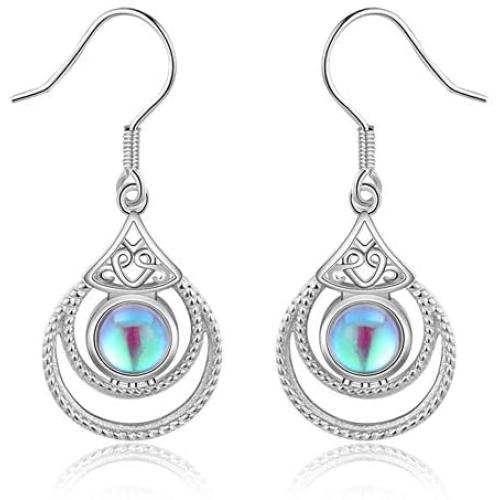 ECOLVANT Drop Earrings for Women Rainbow Moonstone Dangle Earrings Sterling Silver Earrings White Gold Plated Gemstone Hypoallergenic Earrings for Women Girls Birthday Party Fashion Silver Earrings