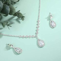 Unicra Bride Silver Necklace Earrings Set Crystal Bridal Wedding Jewelry Sets Rhinestone Choker Necklace for Women and Girls(3 piece set - 2 earrings and 1 necklace) (Silver 3)