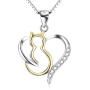 YFN Cat Necklaces 925 Sterling Silver Two-Tone Heart Jewelry, Love Heart Necklace for Women,Girls Cat Lovers