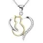 YFN Cat Necklaces 925 Sterling Silver Two-Tone Heart Jewelry, Love Heart Necklace for Women,Girls Cat Lovers