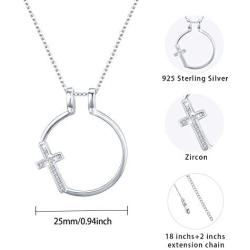 Cross Necklace for Women, Ring Holder Necklace S925 Sterling Silver Faith Necklace Engagement Ring Keeper Jewelry Wedding Gifts for Women