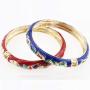 2Pcs Cloisonne Bracelets Gold Hinge Indian Cuff Bangle Flower Enameled Jewelry Open Cuff Clasp Hinged Bangle for Women (Red+Blue)