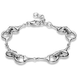 Paul Wright 925 Sterling Silver Snaffle Bit Bracelet, Equestrian Jewelry Set with Cubic Zirconia Accents, 6.5” Plus 1” Extender