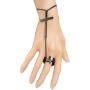 TFJ Women Wrist Bracelet Black Metal Hand Chain Fashion Jewelry Big Cross Charm Slave Ring