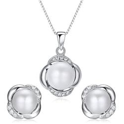 Stunning Flawless Pearl Stud Earrings & Silver Chain Pendant Set| Impeccable Quality Natural, Flawless Freshwater Pearl & 925 Sterling Silver| The Most Unique Fashion Jewelry Set (1 | White Pearls)